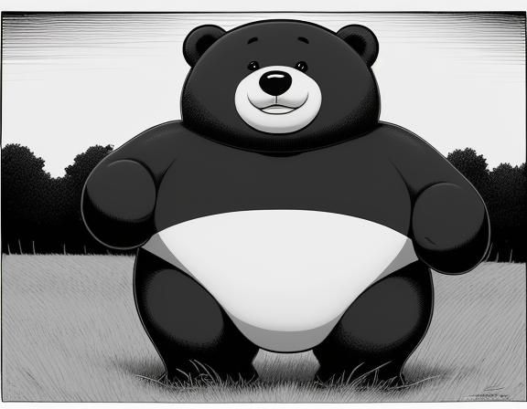 Cartoon Bear in Grassy Field, Comic Style