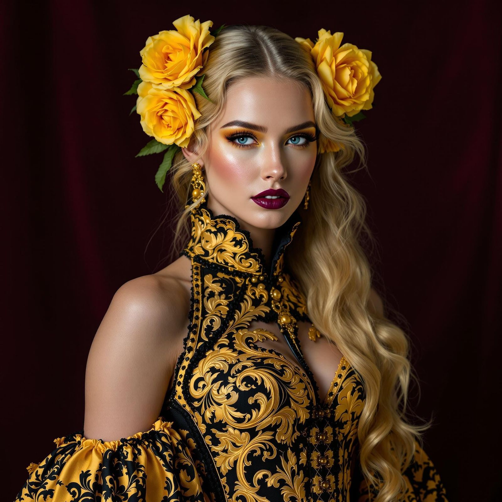 Dramatic Young Woman in Baroque-Inspired Portrait