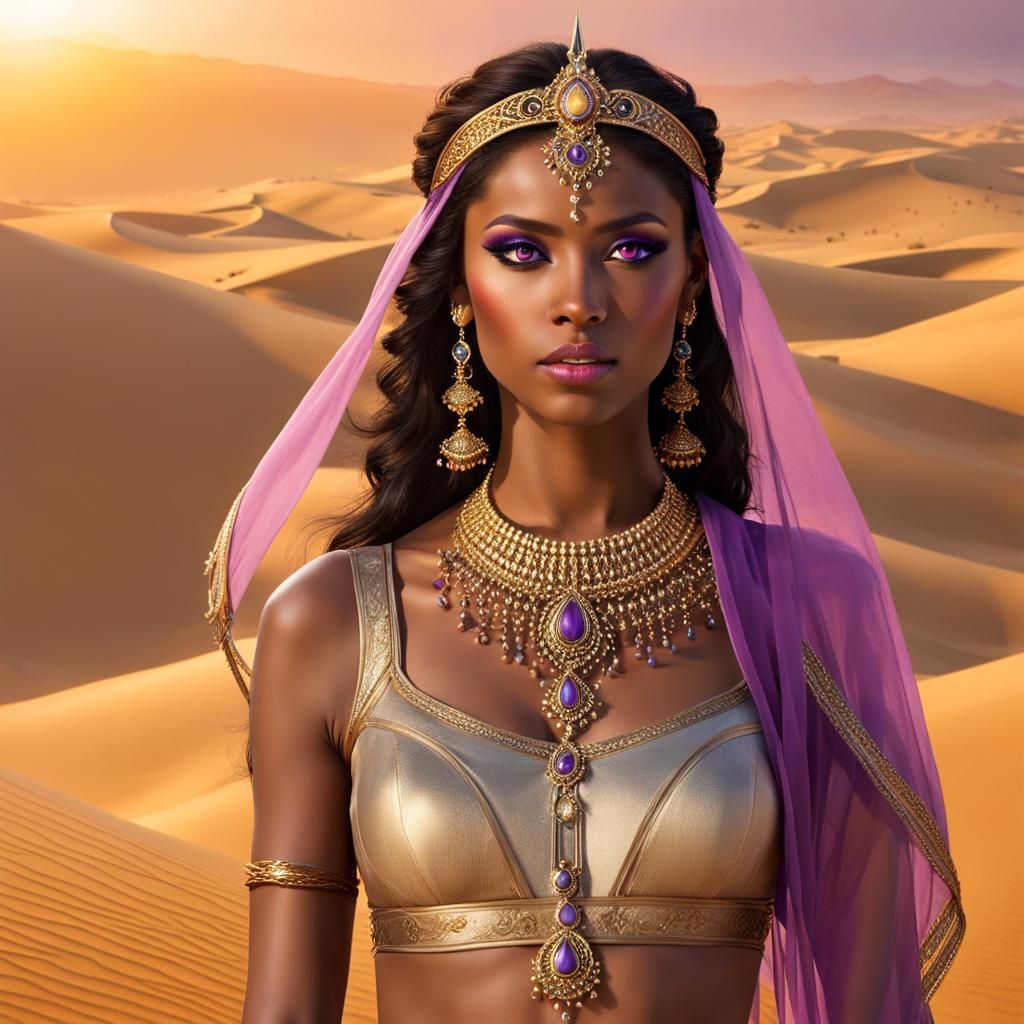 Efreeti Princess in Ethereal Desert Landscape