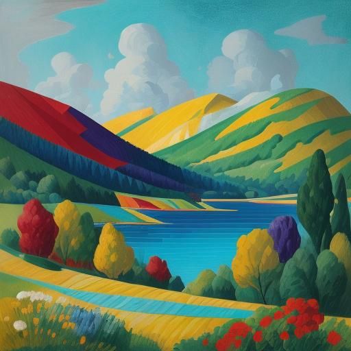 Abstract Filigree with Landscape in Expressionist Style