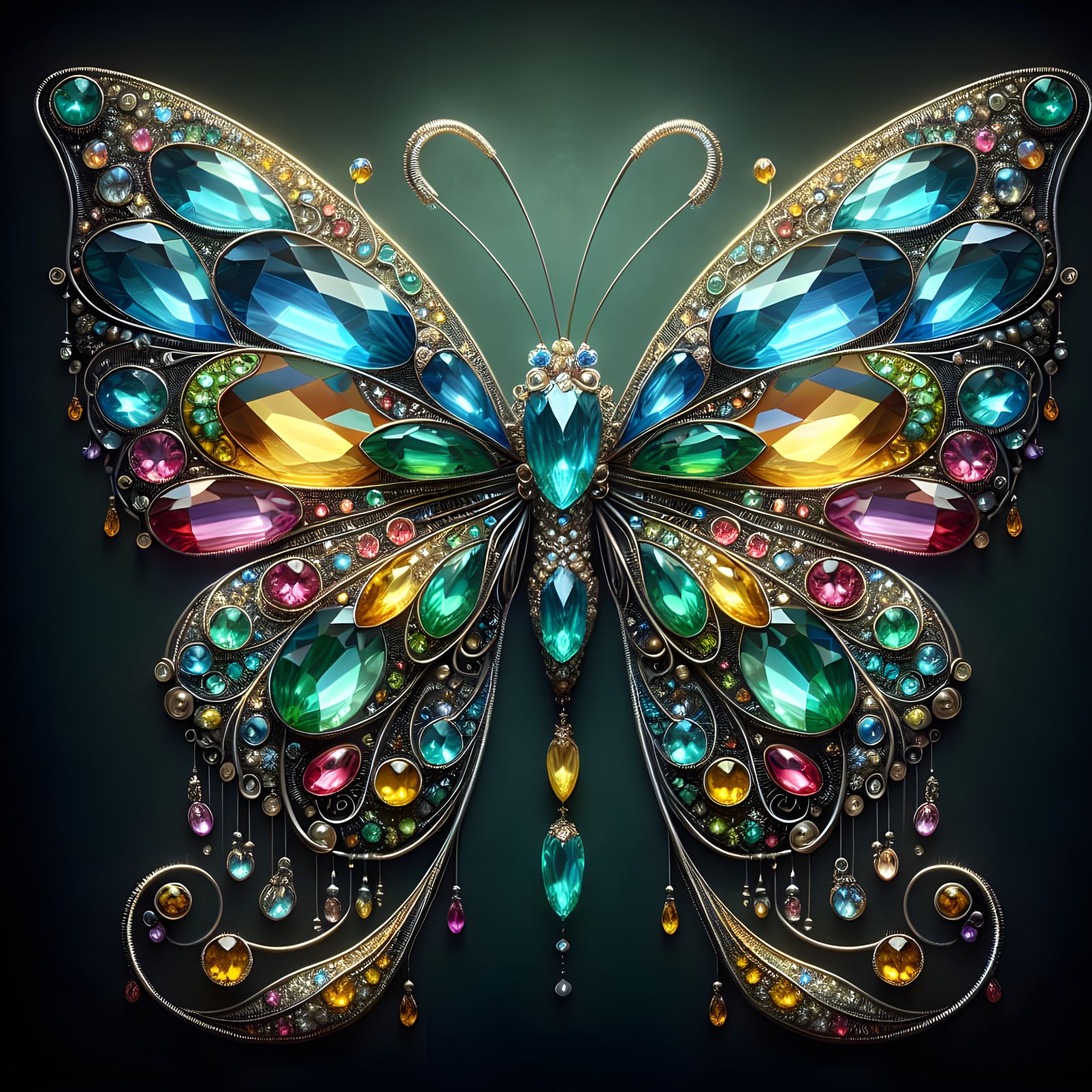 Ornate Butterfly with Crystalline Wings Digital Art