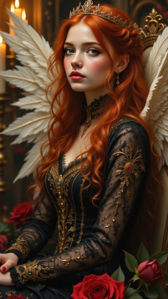 Ethereal Angel in Castle as Oil Painting