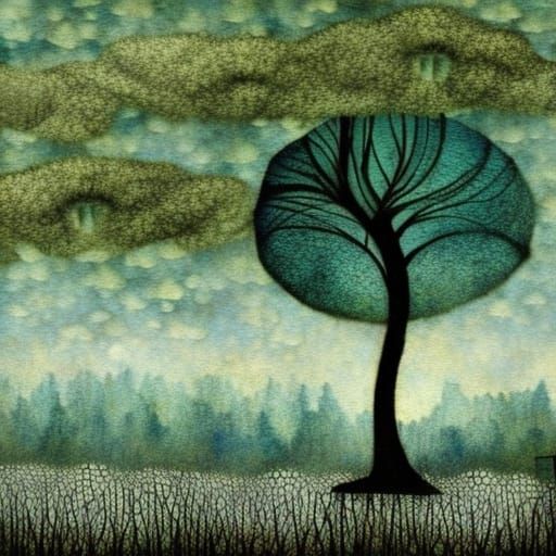 Moody Landscape Collage in Grays and Blues