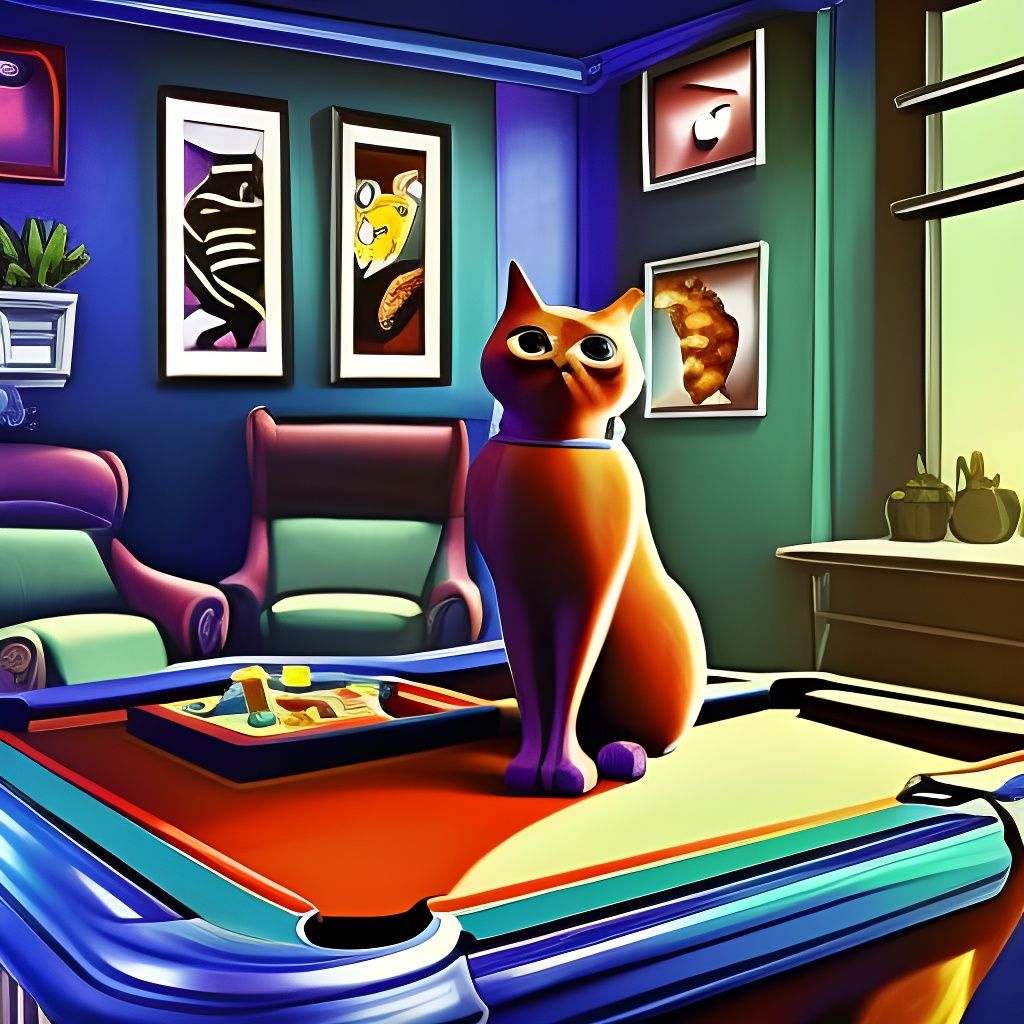 Cat on Pool Table: Pixar-Style 3D Render