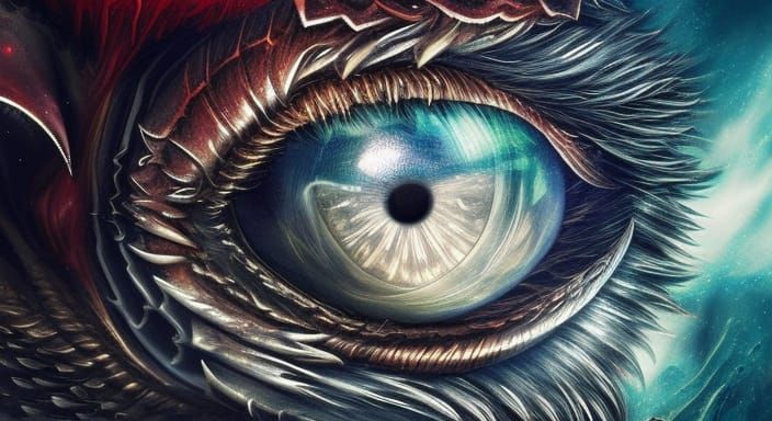 Fierce Dragon Eye Close-up as 3D Digital Art