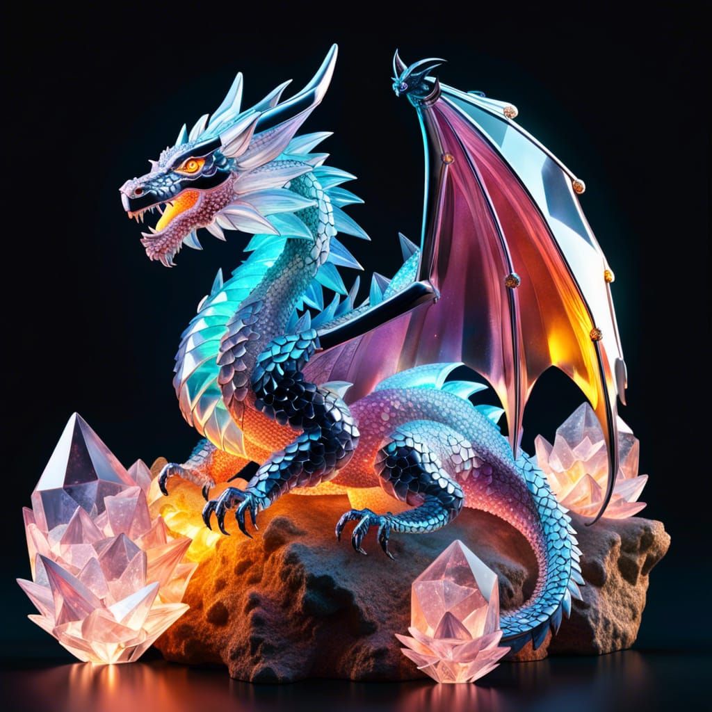 Luminescent Crystal Dragon on Treasure Horde