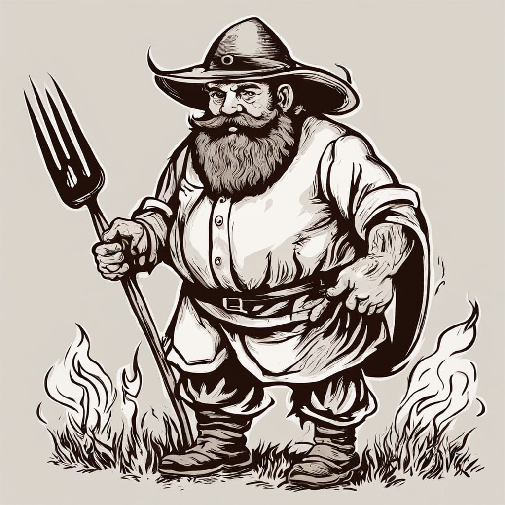 Dwarf Warrior Farmer with Flaming Pitchfork
