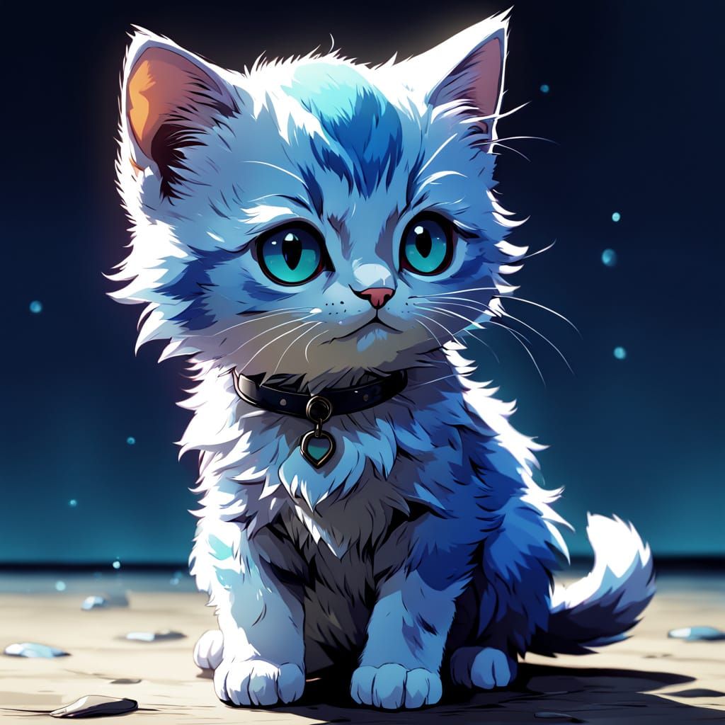 Blue Violet Kitten with Glass Sprinkles in Anime Style