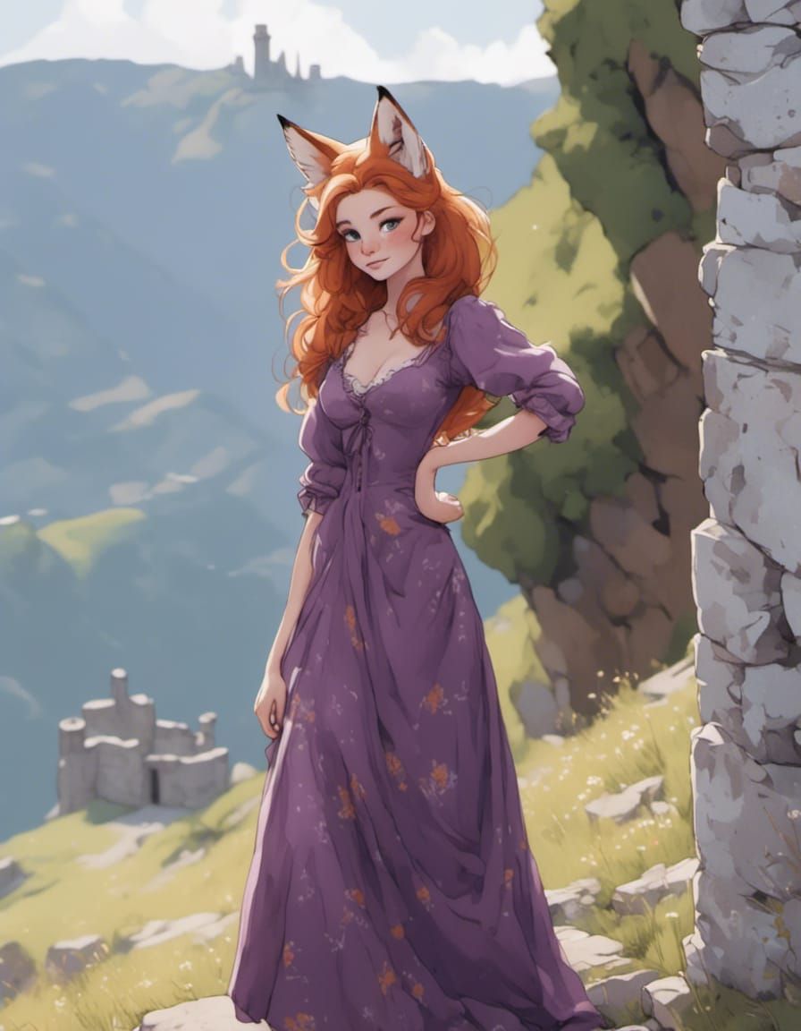 Adorable Fox-girl VIXEN at a castle ruin.