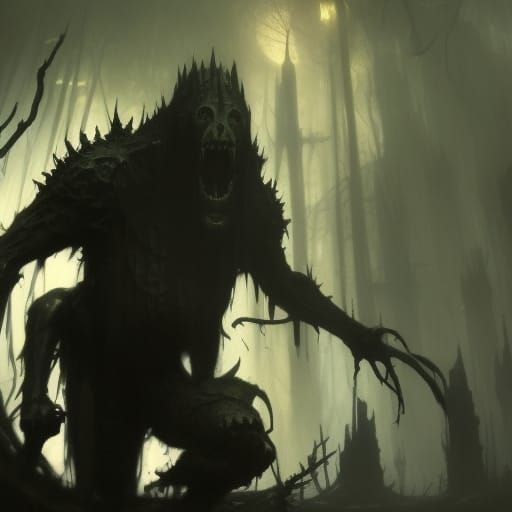 Gothic Alligator in Crimson Forest: Dark Fantasy Art