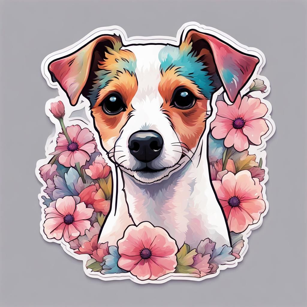 Colorful Jack Russell Illustration in Ghibli Style
