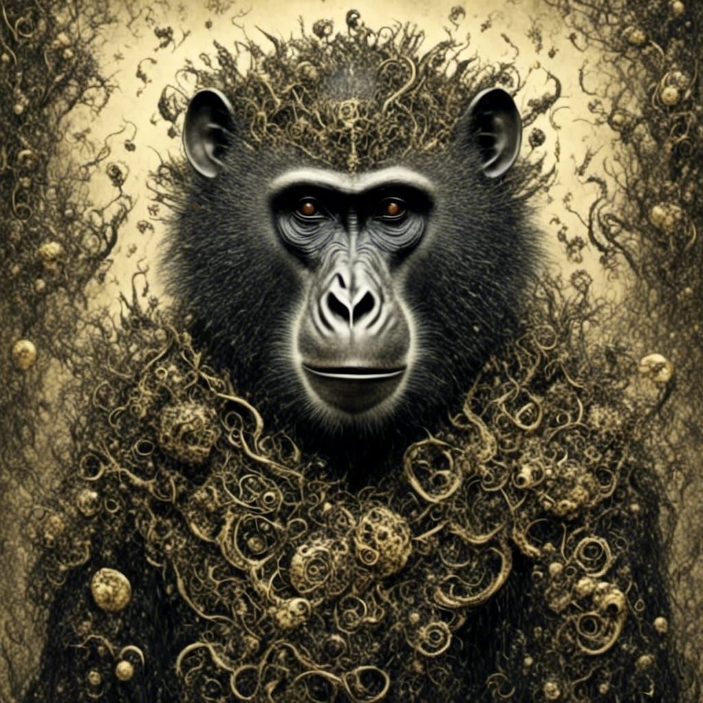 Baboons in Zentangle, Screaming Dots, and Fleur Noir