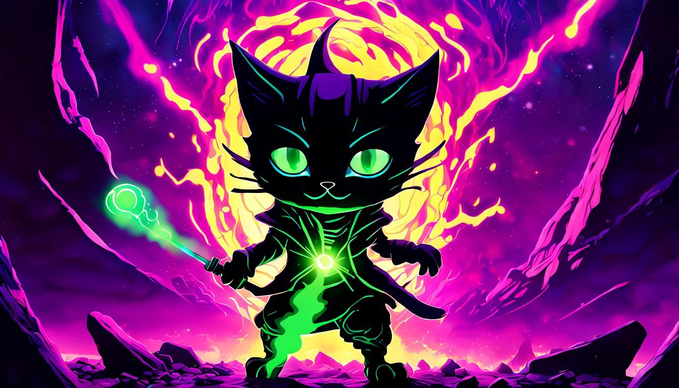 Radioactive Kitten Black Mage in Anime Style