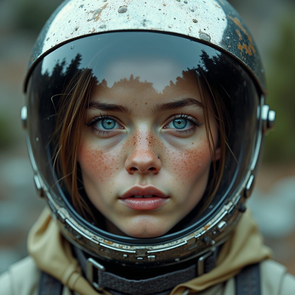 Astronaut's Face in Cyberpunk Style