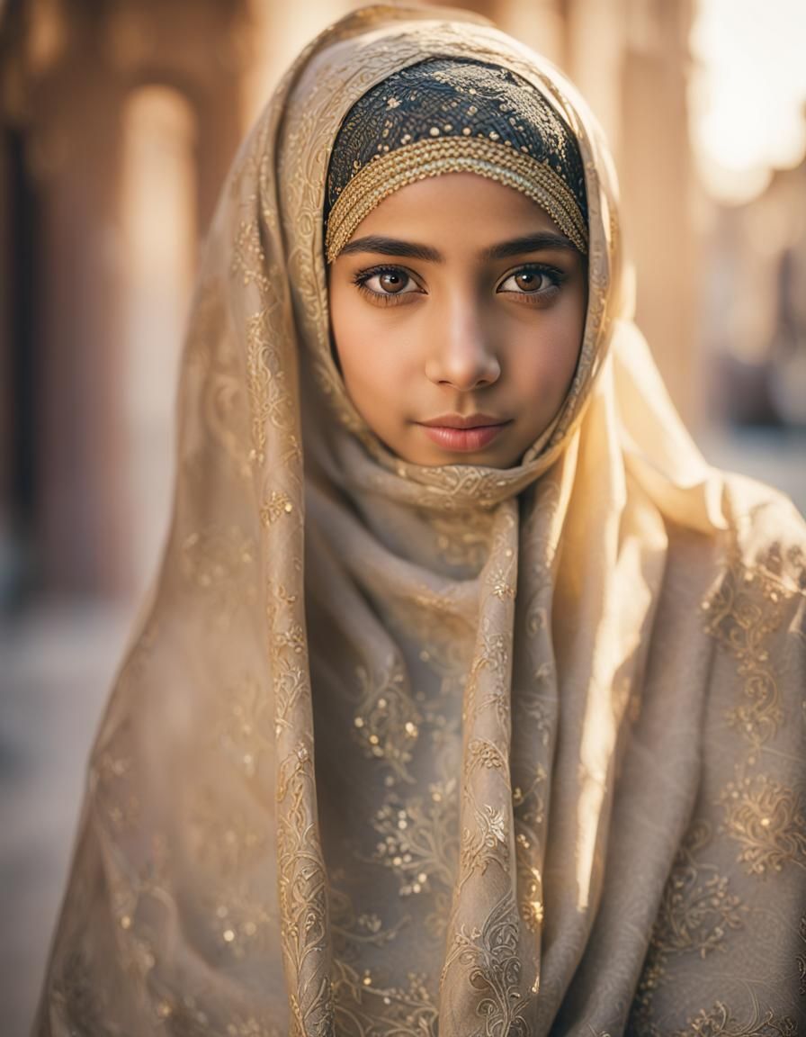 Young Arab Girl in Venice: Hyper-Realistic Portrait