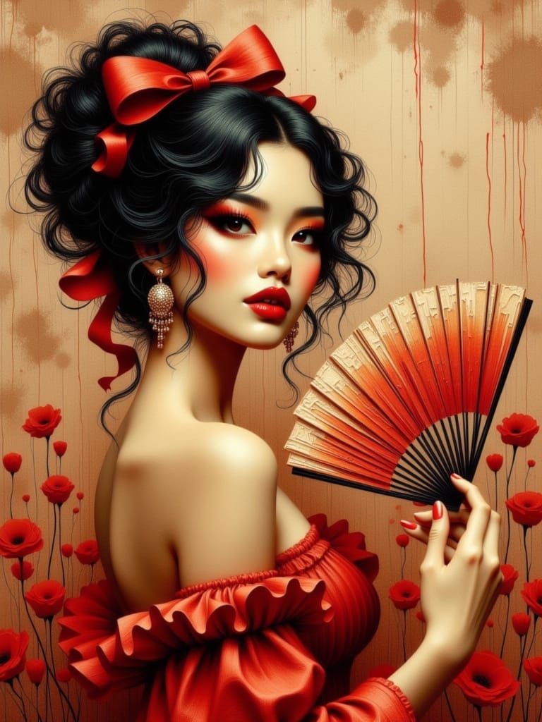 Spanish Flamenco Dancer in Mystical Crimson Hues