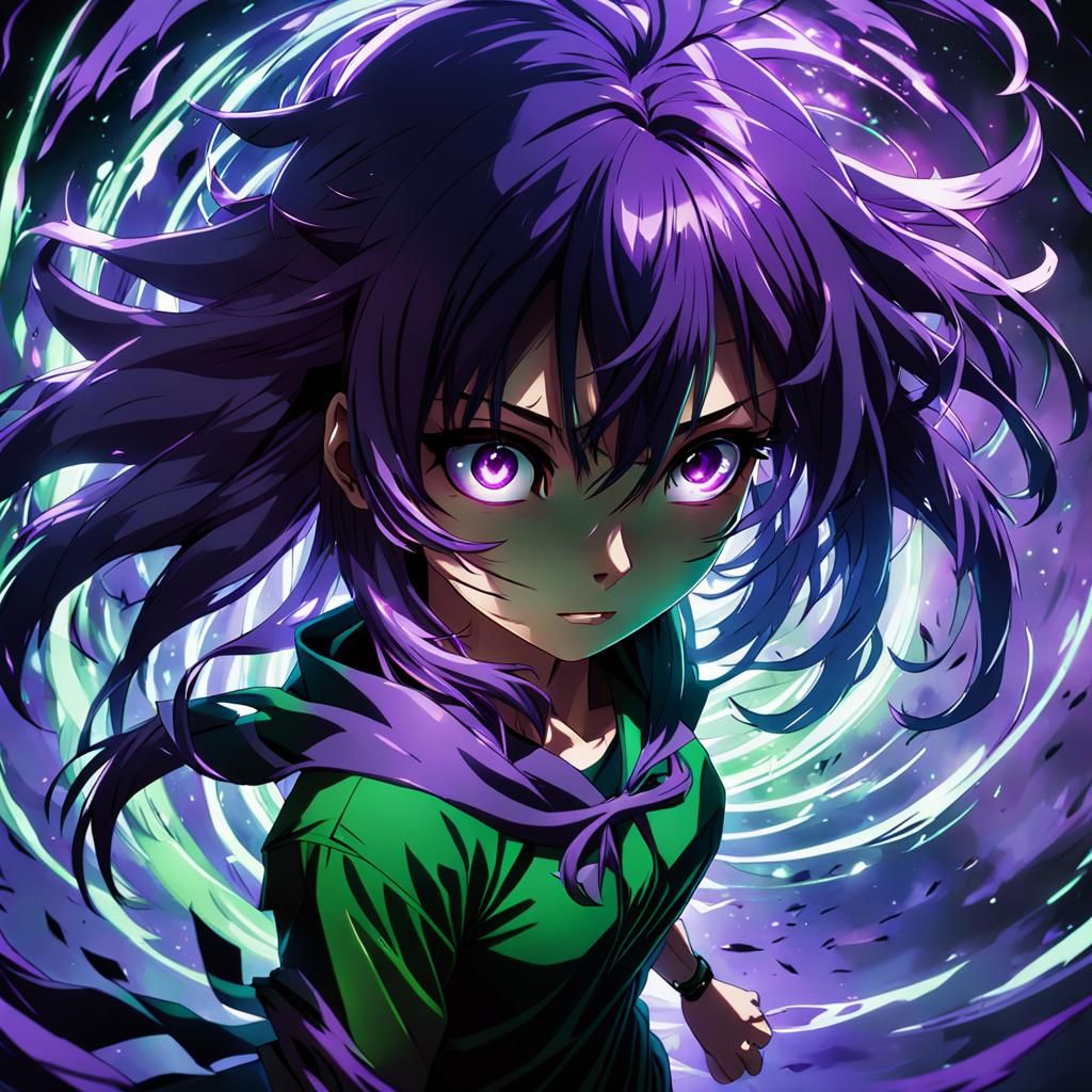 A cute realistic anime girl with evil expression and dark aura