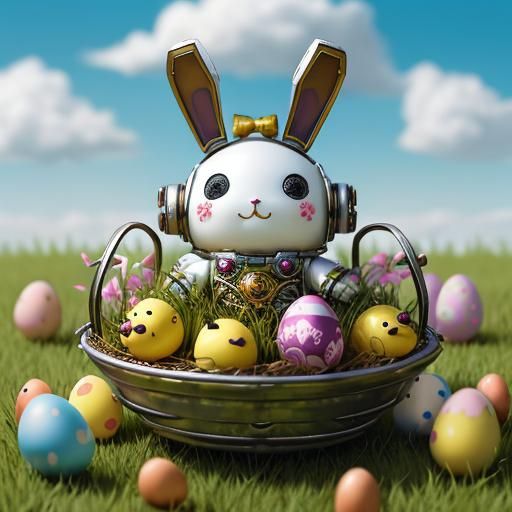 Rococo Easter Robot Bunny with Candy Eggs