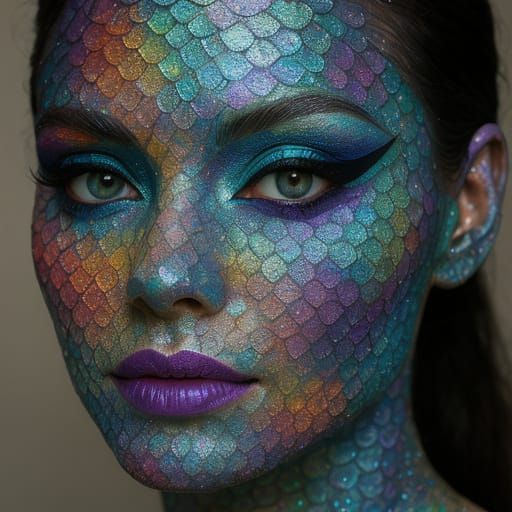 Colorful Scaled Woman: Portrait with Sparkles