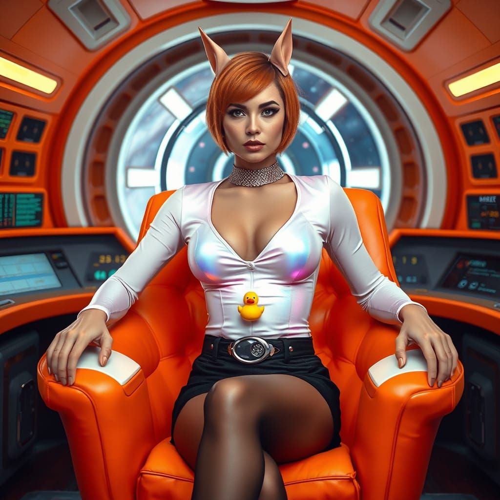 Starship Captain in Retro Futuristic Control Room