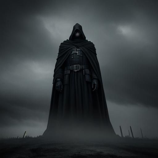 Dark Figure in Dystopian Wasteland: Surrealist Horror