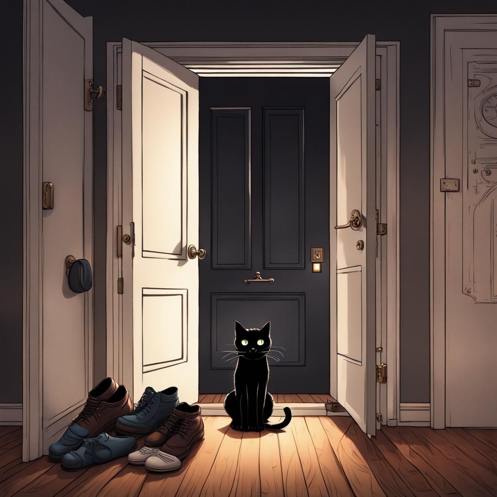 Black Cat Emerges in Chibi Style Digital Art