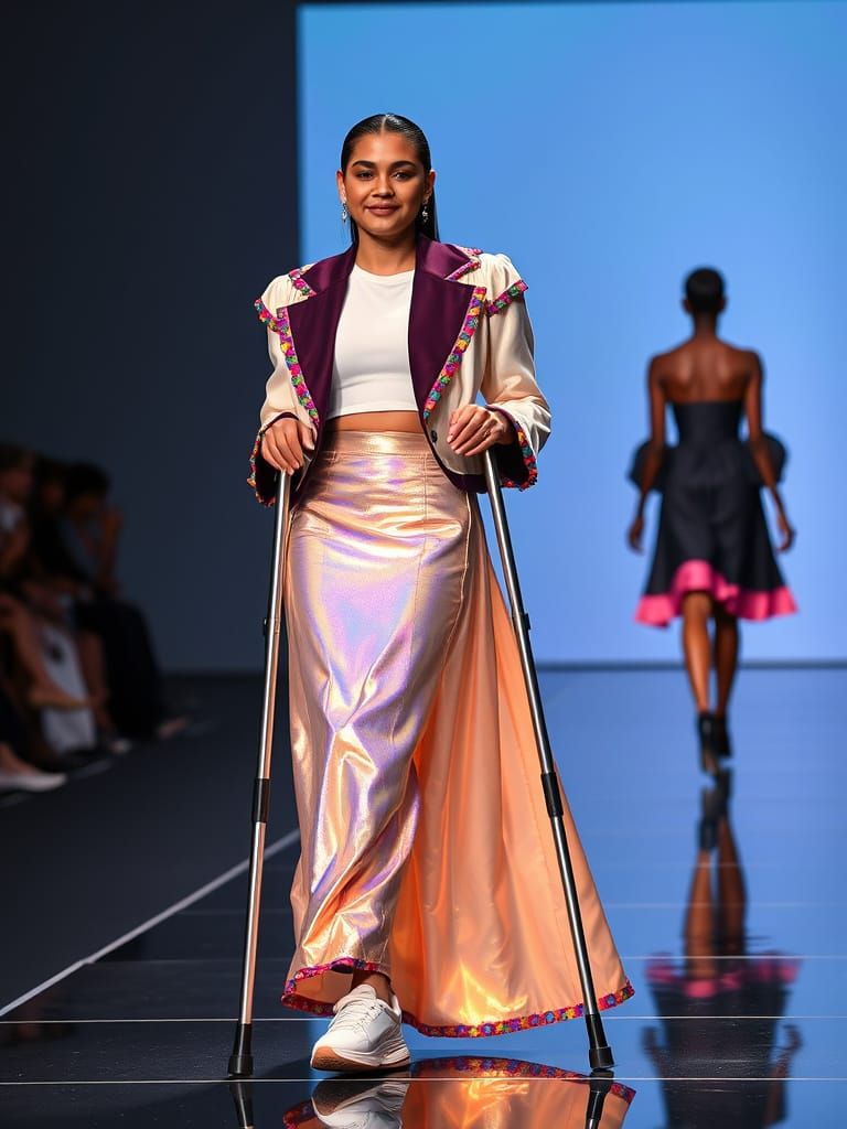 Diverse Fashion Model Shines on Shimmering Crutches at Inclu...