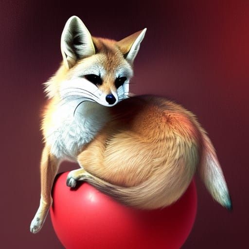Fennec Fox Jumps in Yoga Ball: Digital Art