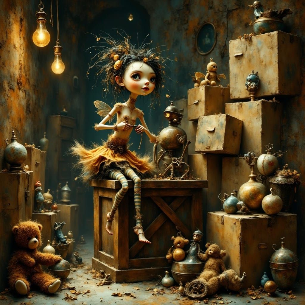 Eerie Fairy in Warehouse, Tim Burton Style