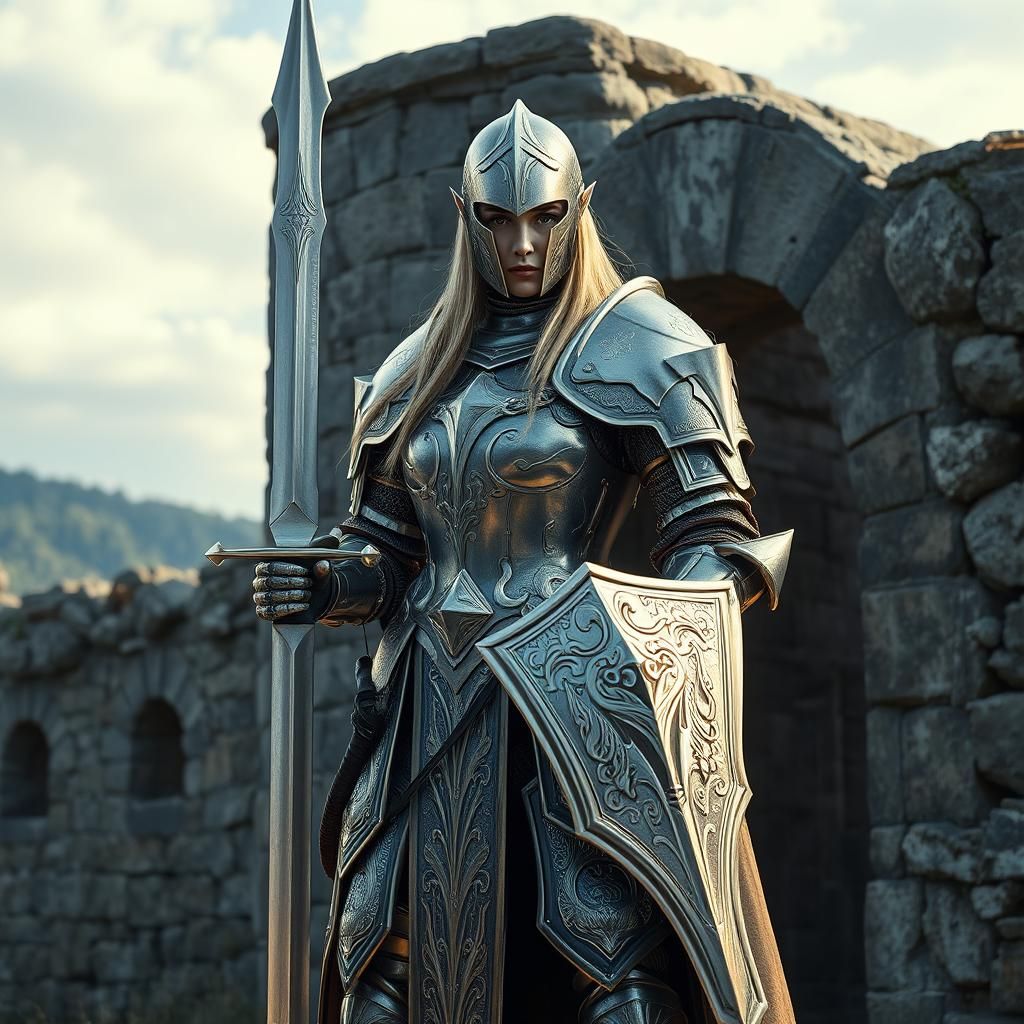 Silver Elf Knight in Etched Armor