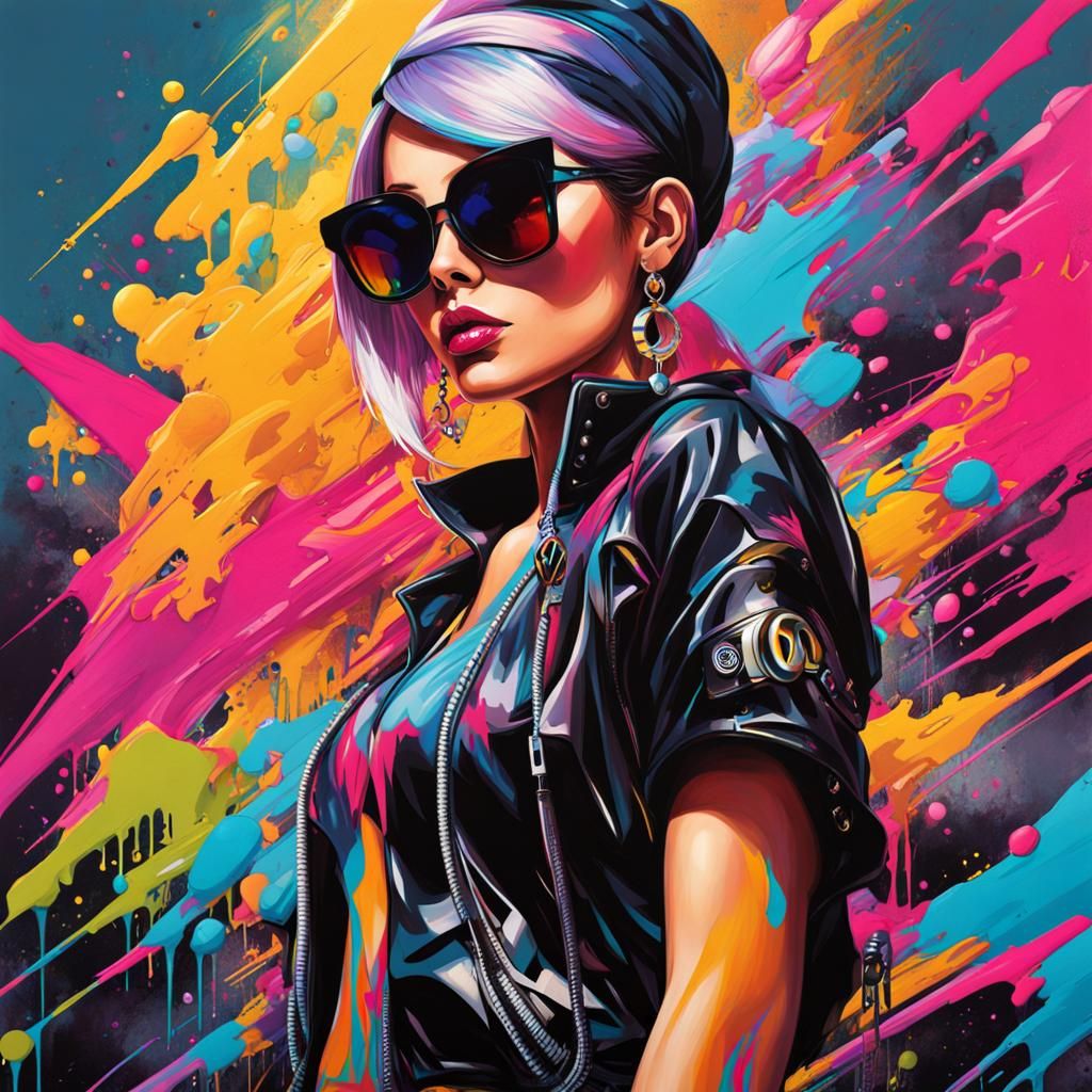 Fashionable Woman in 2080: Graffiti Splash Art