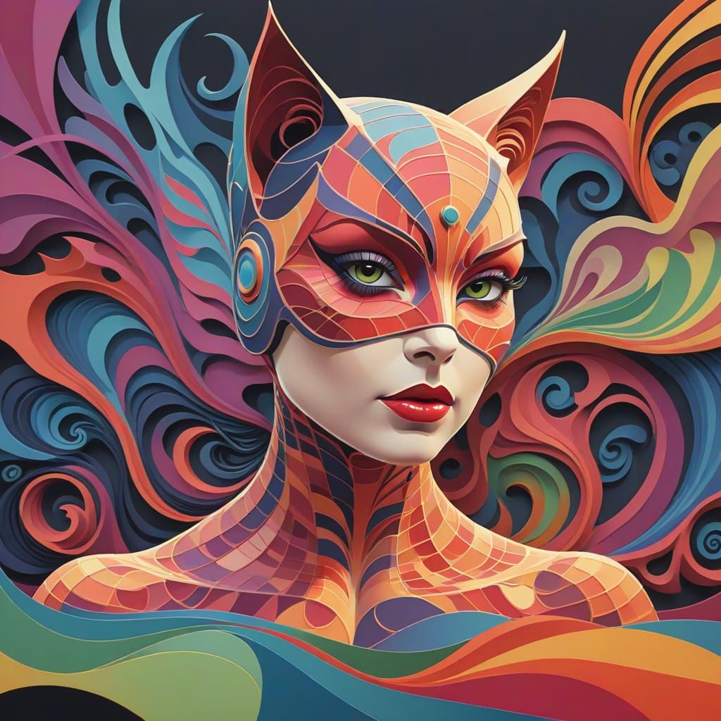 Abstract Vector Catwoman in Gouache Style