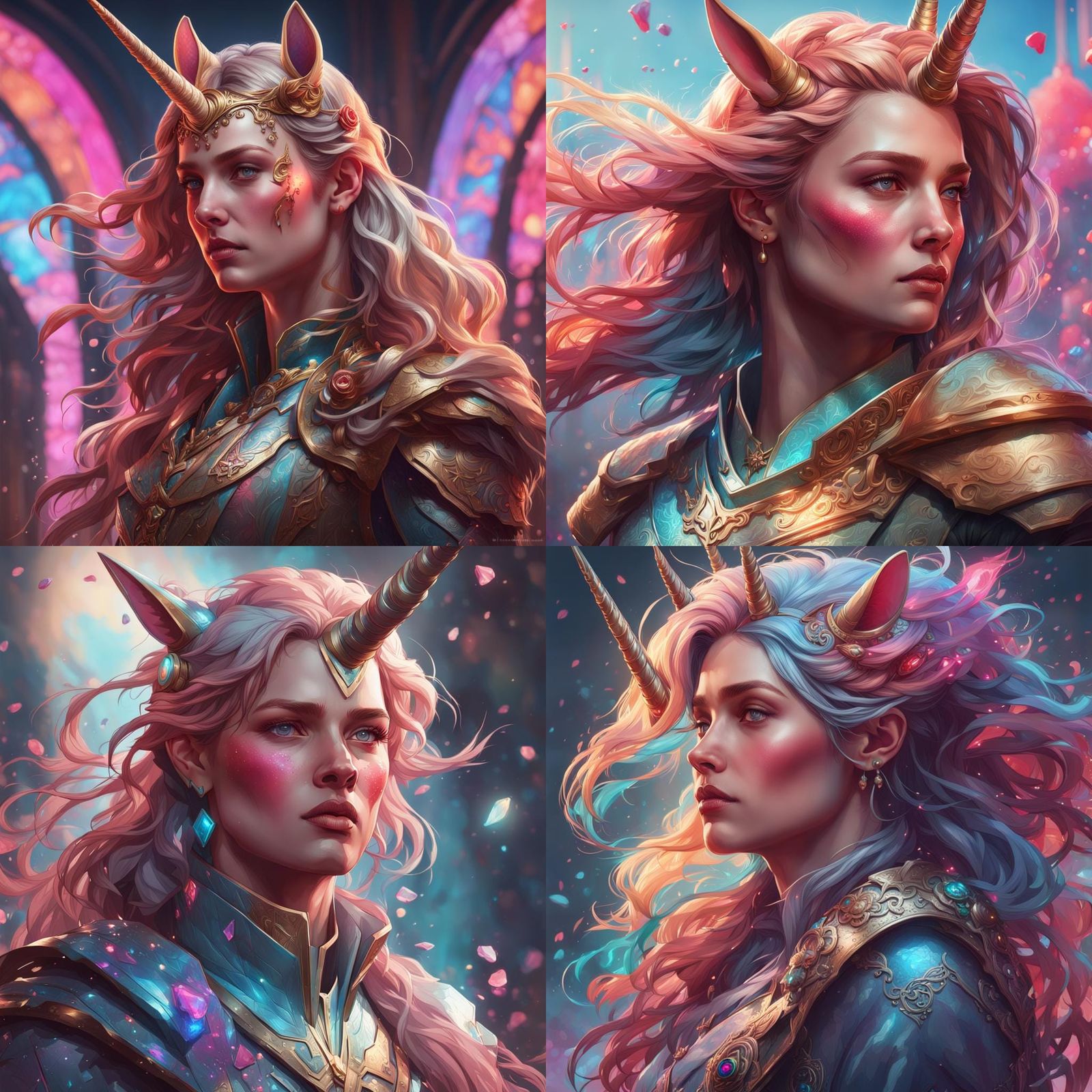 Detailed Unicorn Blood Portrait in Art Nouveau Style