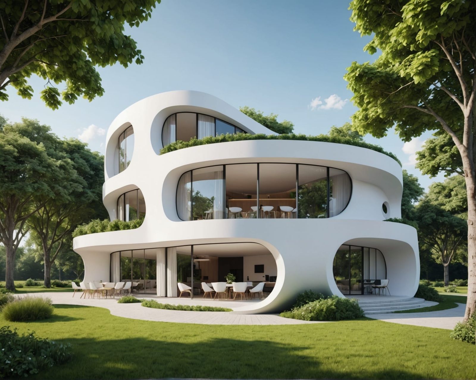 Futuristic House with Curved Façade in 3D