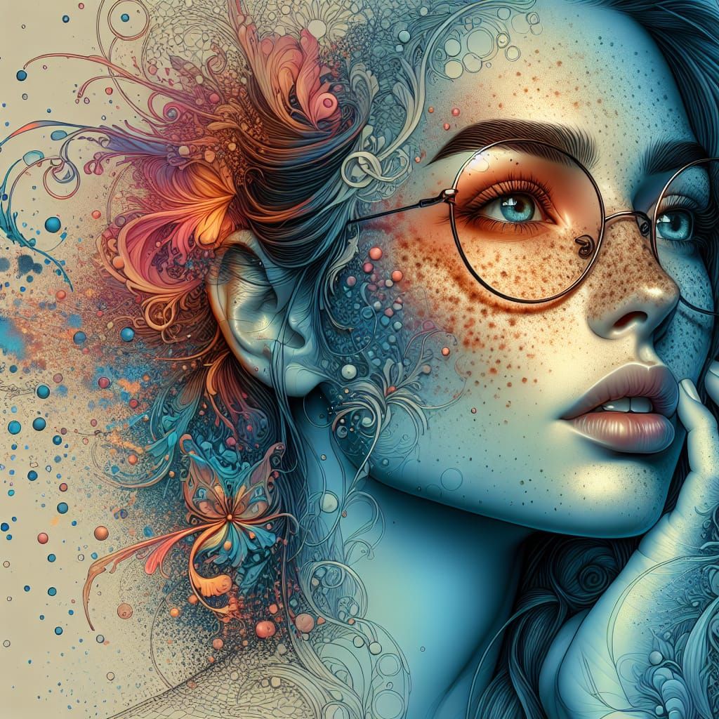 Art Nouveau Portrait of Woman with Freckles