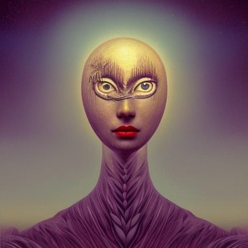 Surreal Face in Wheat Field Watercolor