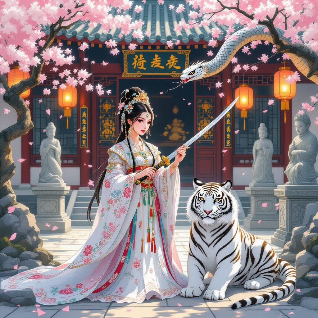 Princess and Tiger in Ancient Temple