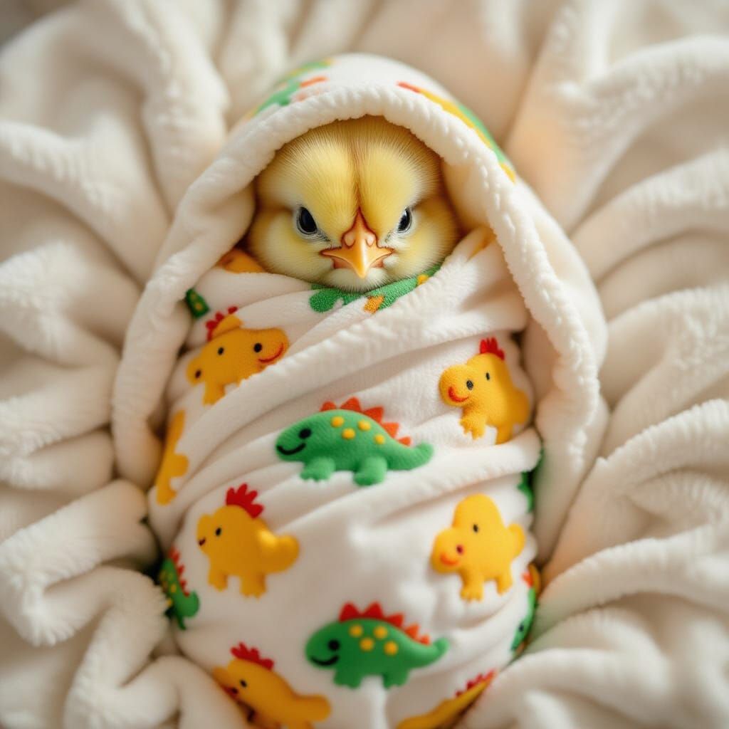 Baby Chick Snuggled in Chicken Nugget Blanket