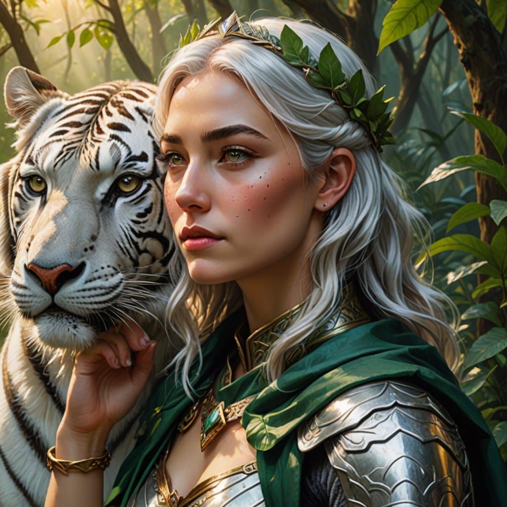 Ranger Kisses Tiger in Vibrant Oil Painting