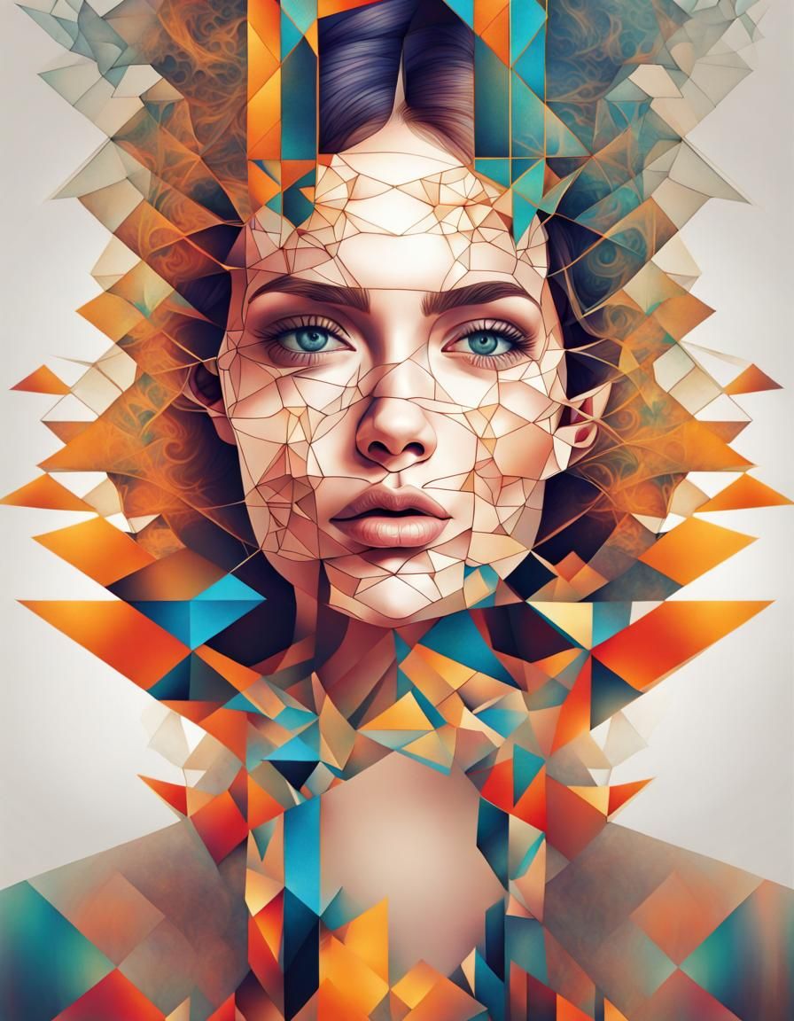 Cubist Woman Portrait with Fractal Filligree