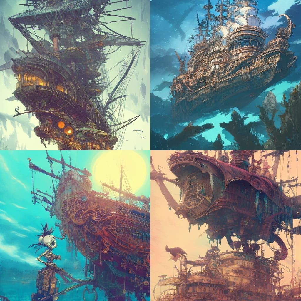 Cute Skeleton Pirate Ship: Digital Illustration