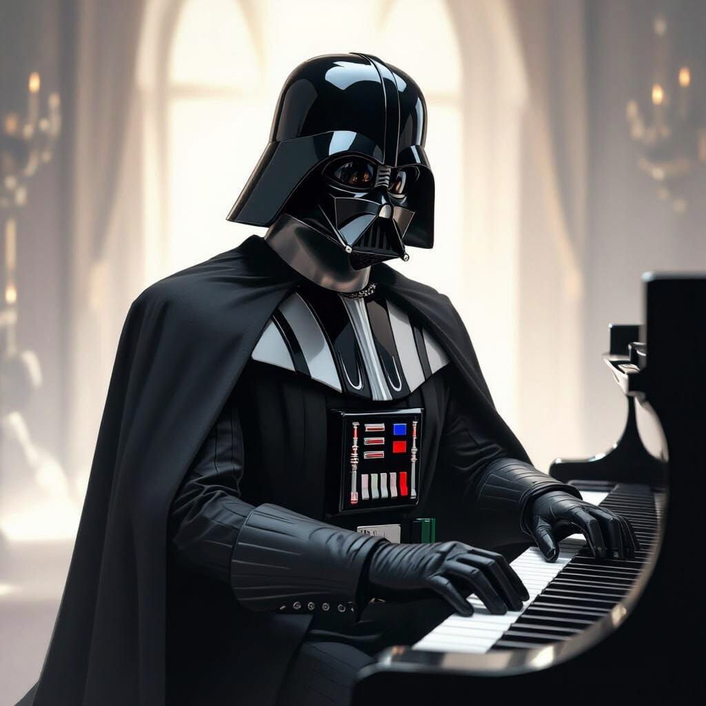 Darth Vader Plays Piano in Digital Art Style