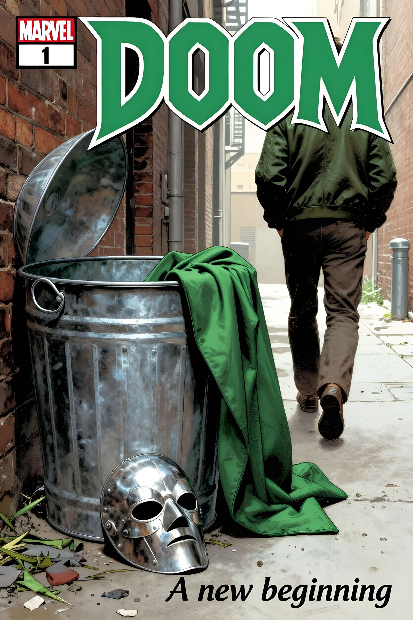 Dr. Doom's Mask and Green Cloak in Gritty Alley