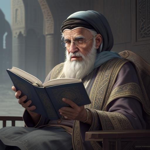 Sheikh Reading Quran: Detailed Matte Painting