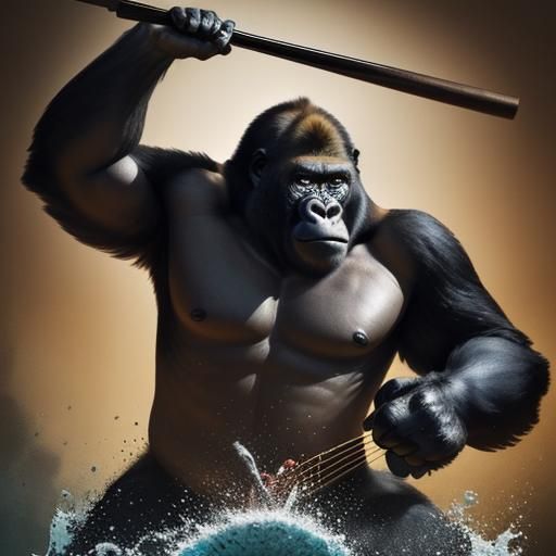 Hyperrealistic Gorilla Drummer in Splash Art Style