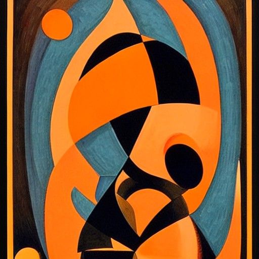 Abstract Cubist Orange Woman in Euclidean Geometry