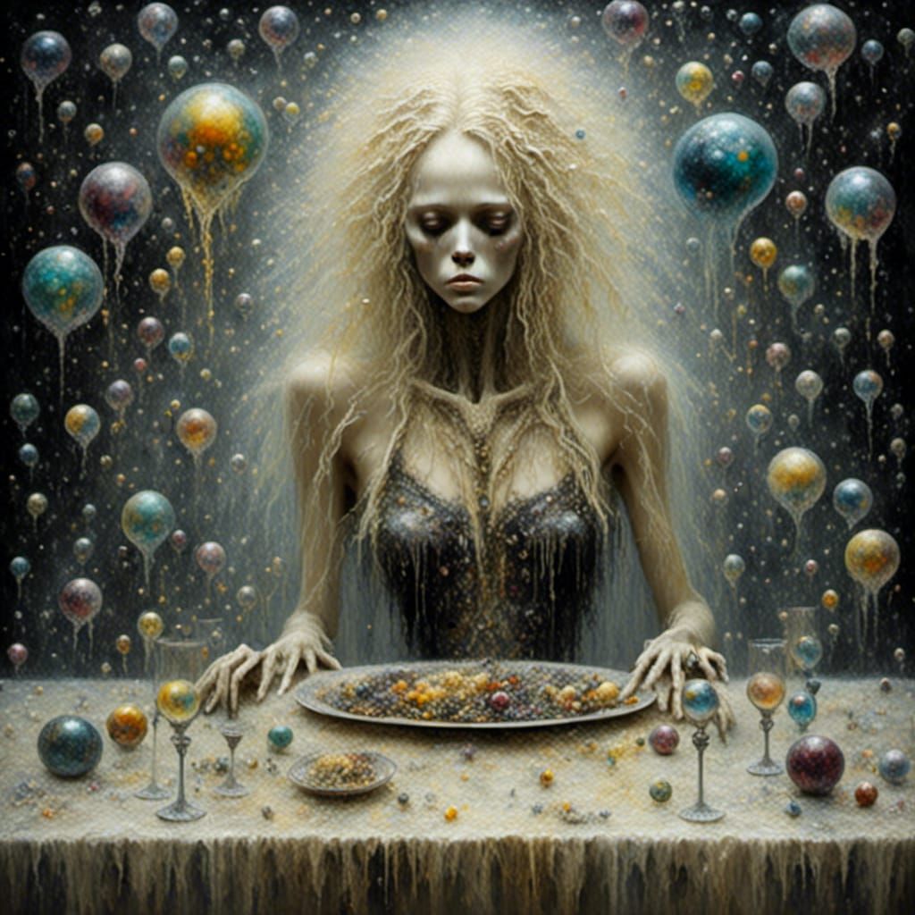 Bleak Weeping Woman in Empty Castle, German Expressionism