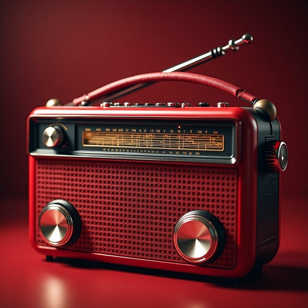 Hyperrealistic Red Transistor Radio with Aerial