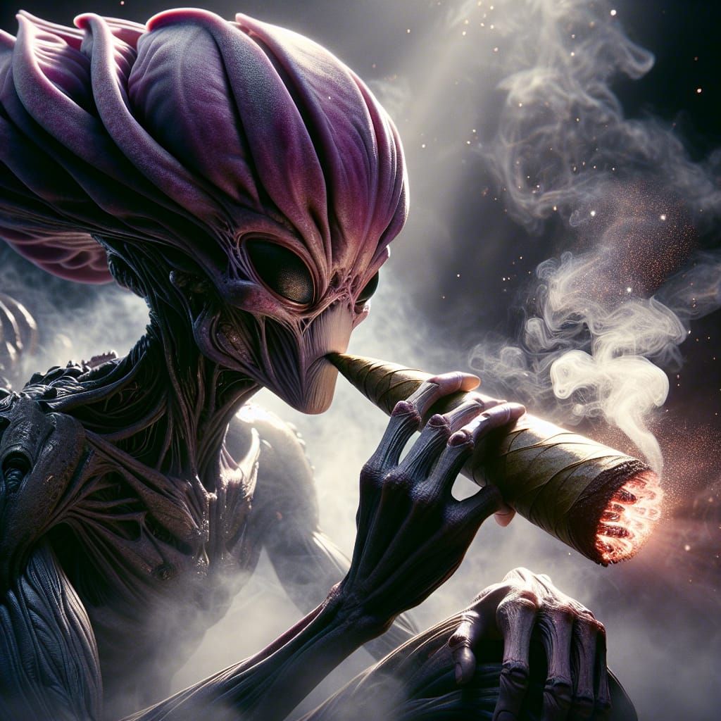 Alien Budsman in a Whirlwind of Smoke and Sparkle