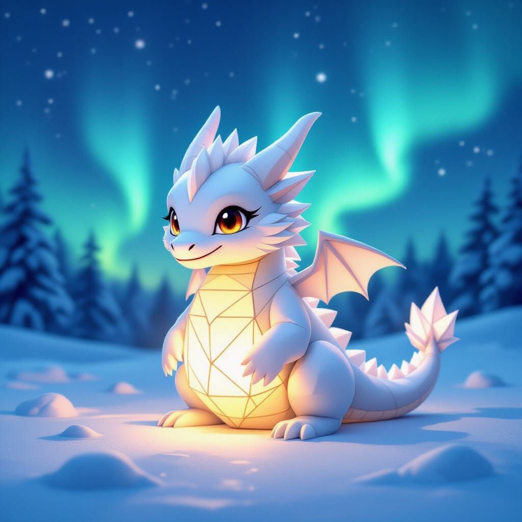 Arctic Dragon Asleep in Origami Lantern